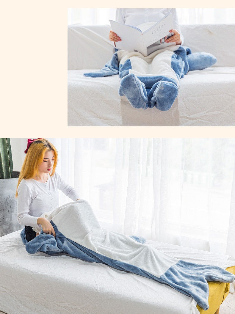 Shark Sleeping Bag Shawl Hooded Flannel Blanket Homewear Clothes Cartoon Pajamas Office Nap Animal Jumpsuit  For Children Adult