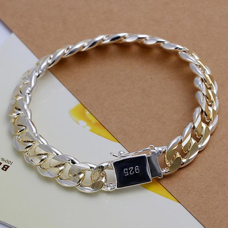 Pulseira de casamento de corrente cubana colorida de 10 mm de prata esterlina 925 para homens e mulheres, presente de aniversário moderno com berloque