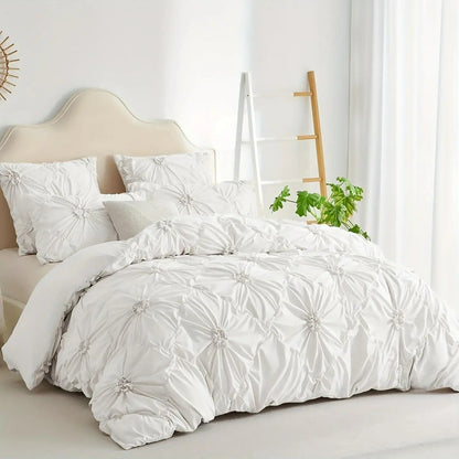 3pcs Bohemian Rhomboid Plaid Stereoscopic Flower Plain Colour Quilt Cover Set(1 Duvet Cover +2 Pillowcase Without Pillow Core)