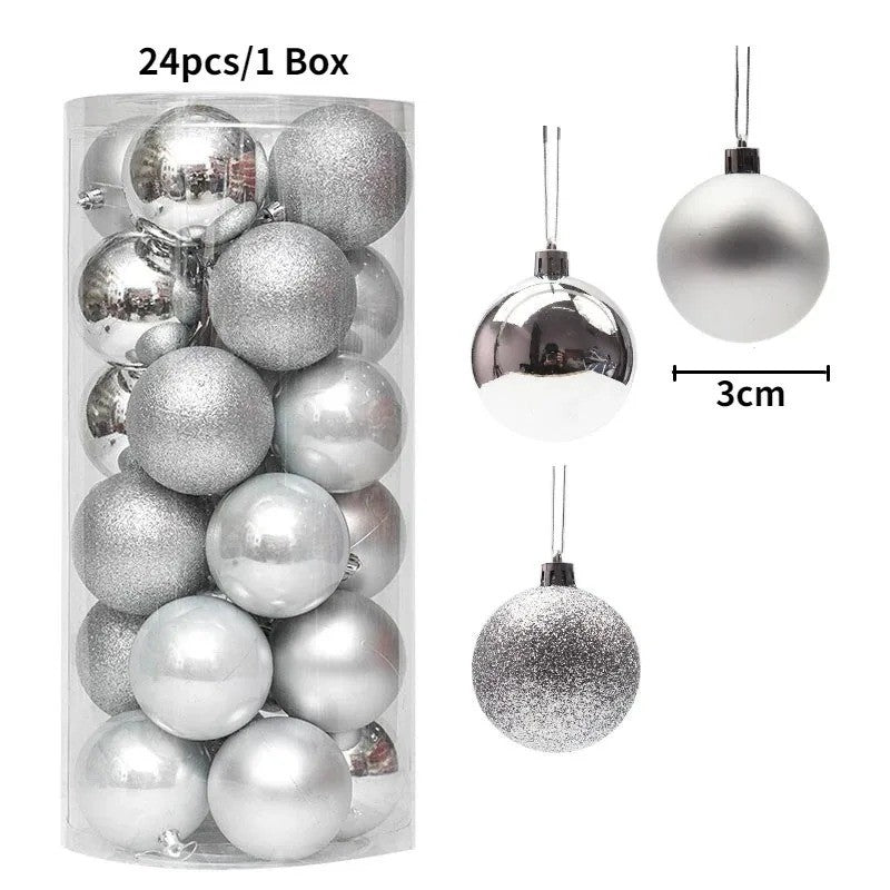24Pcs 3cm Christmas Balls Christmas Tree Decoration Xmas Hanging Tree Pendants Home Party Christmas Tree Decor New Year Gifts