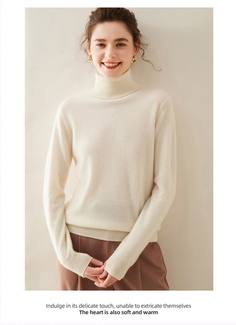 Suéter de Cashmere Feminino Gola Alta Manga Comprida Pulôver de Malha 100% Cashmere Puro Suéter Básico Versão Coreana Top Feminino