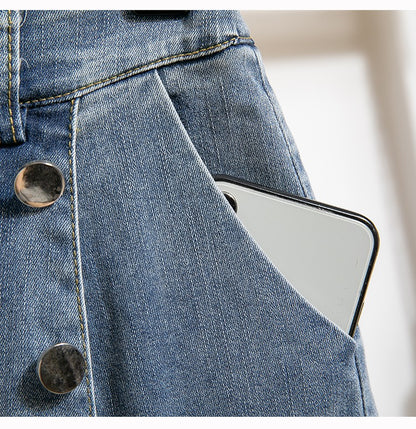 Plus Size Denim Skirt Women Autumn 2024 New High Elastic Waist Blue Color Jeans Skirts With Lining Korean Style Casual Skirt