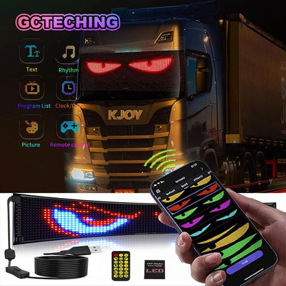 Painel de Pixels LED Flexível para Caminhão, Olhos de LED Brilhantes com Rolagem, Sinal de Carro LED USB com Controle Bluetooth por Aplicativo DIY