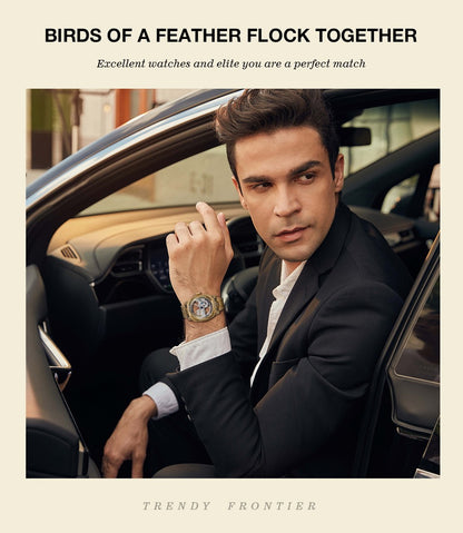 FORSINING High-end Luxury Gold Skeleton Mechanical Man Watch Automatic Movement Clock Stainless Steel Male Bronze Wrist Watches