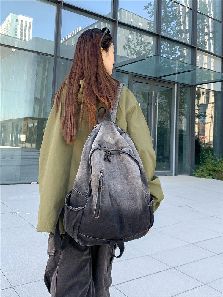 Men's and Women's Backpacks, Student Schoolbags, Large-Capacity Washed Denim Bags