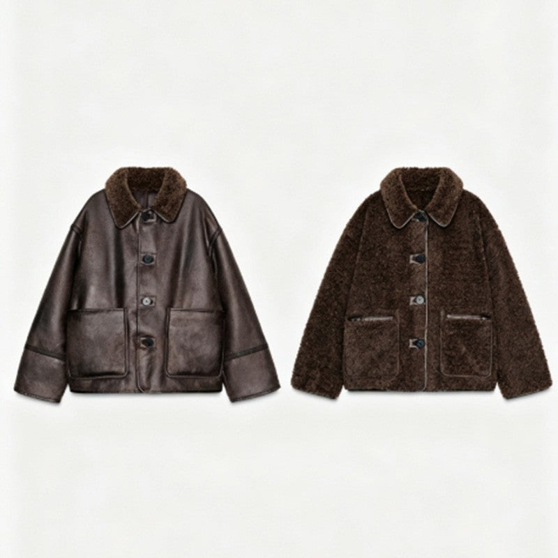 ? Fashion Double Sided Solid Jacket Women Lapel Collar Single Breasted Long Sleeve Coats 2025 Autumn New Lady Utility Outerwear