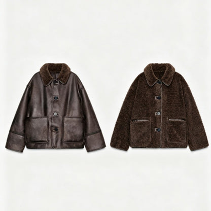 ? Fashion Double Sided Solid Jacket Women Lapel Collar Single Breasted Long Sleeve Coats 2025 Autumn New Lady Utility Outerwear