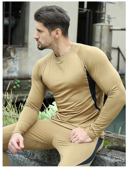 Men's Winter Thermal Fleece Tracksuit for Outdoor Training Quick Dry Camouflage Tactical Uniforms Slim Fit Running Underwear Set