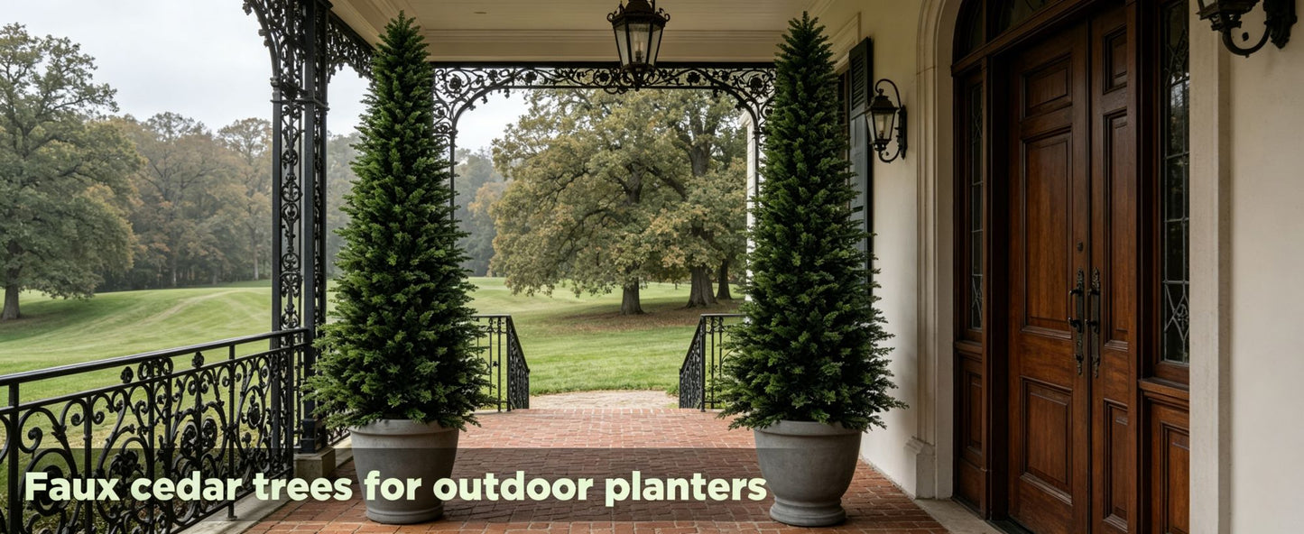 2/3/4/5/6FT Artificial Topiary Cedar Trees UV-Resistant Faux Evergreen Outdoor Indoor Plants Black Pot Faux Cedar Topiary Plants Christmas Trees for Front Porch Entryway & Patio Xmas Decor