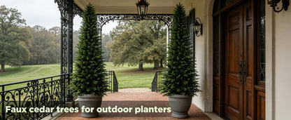 2/3/4/5/6FT Artificial Topiary Cedar Trees UV-Resistant Faux Evergreen Outdoor Indoor Plants Black Pot Faux Cedar Topiary Plants Christmas Trees for Front Porch Entryway & Patio Xmas Decor