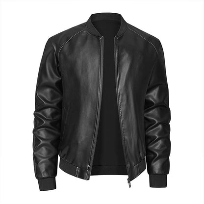 2025 Spring Men's Casual Leather Jackets Solid Stand Collar Zipper Motorcycles PU Outwear Male Autumn Fashion Moto Biker Jacket