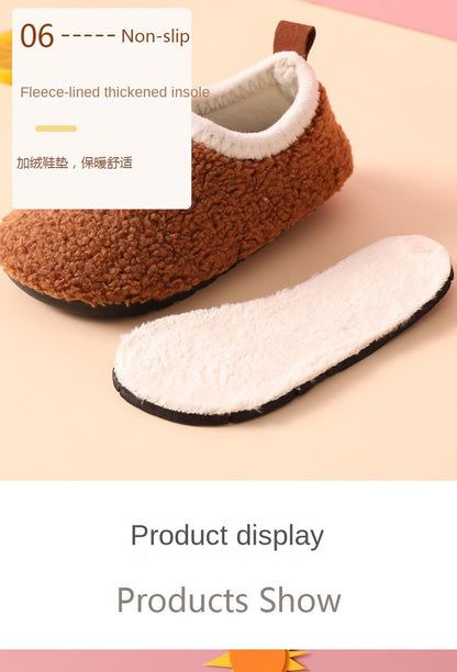 Children Cotton Slippers Solid Warm Kids Winter Home Shoes Boys Girls Plush Floor Shoes Indoor Soft Sole Anti-slip Cotton Shoes