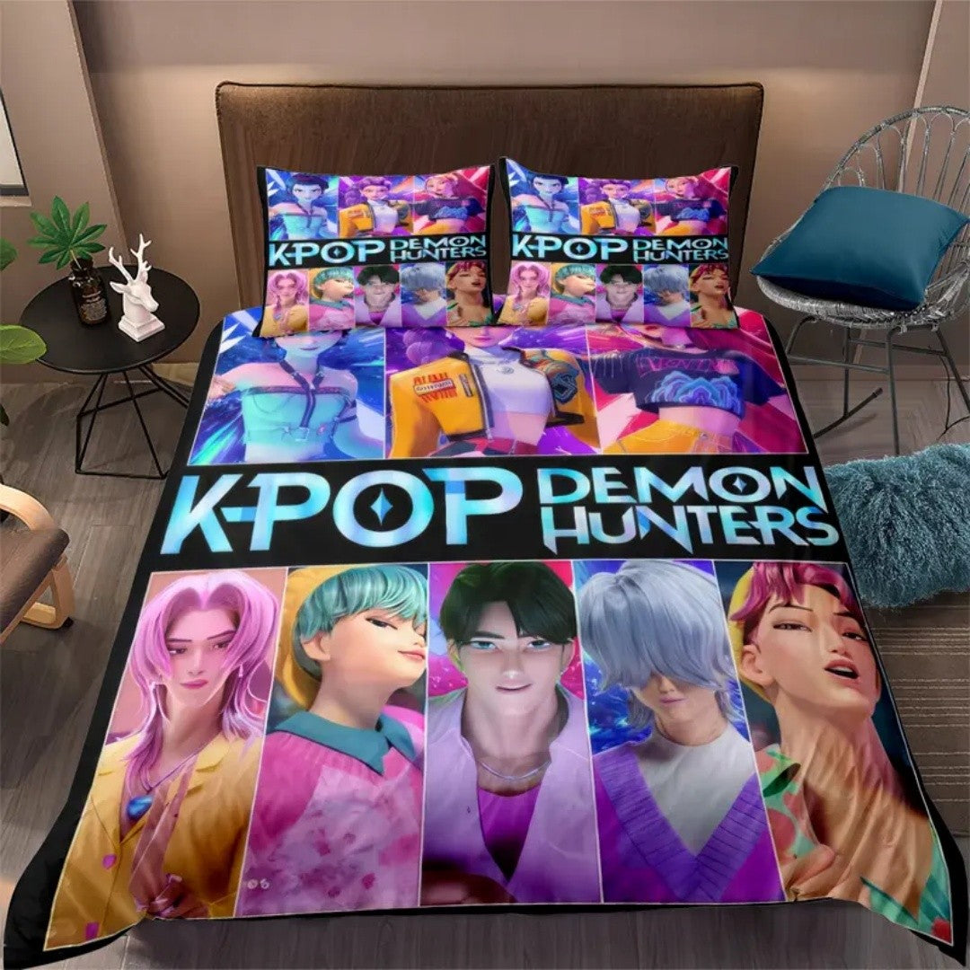 KPop D-Demon Hunters Bedding Set Single Halloween Costume Bedding Set - 2-3 Piece Comforter Quilt Duvet Cover Pillow Case Sets