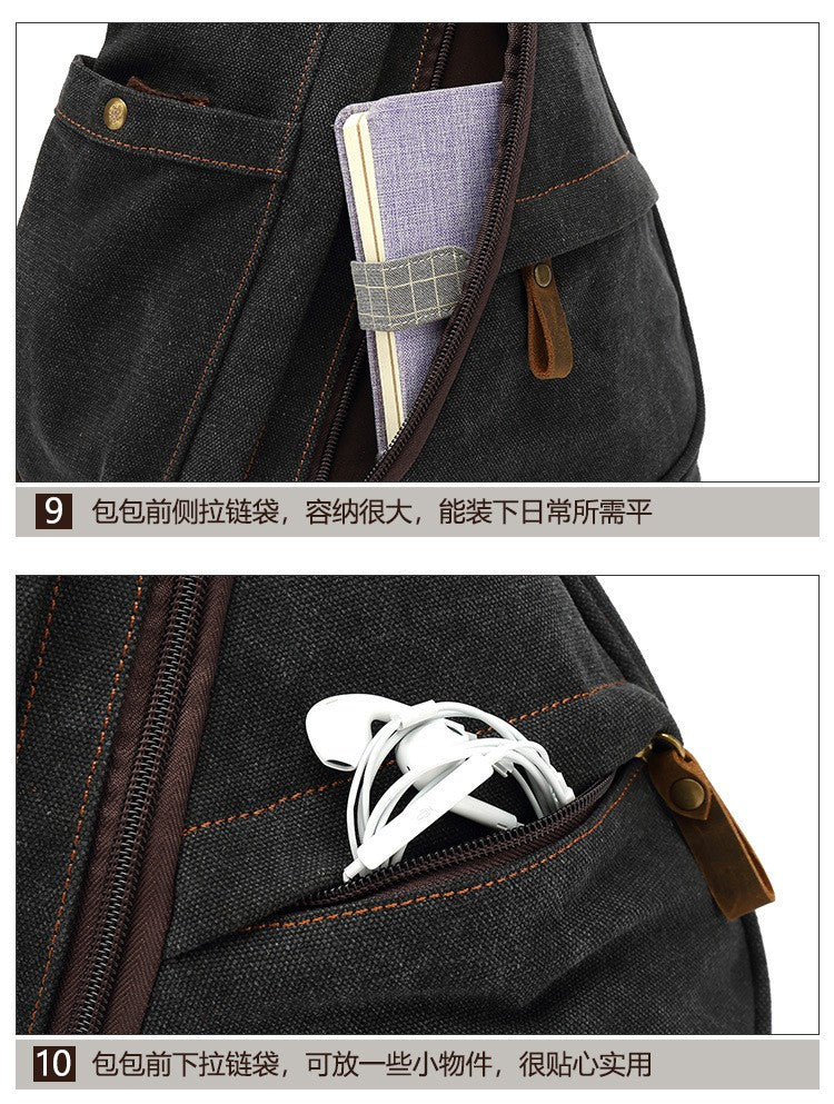 2024 new men's canvas chest bag large capacity leisure men's bag Single Shoulder Messenger Bag multi functional back backpack