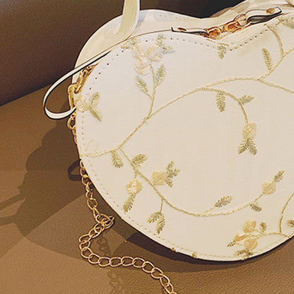 Women Sweet Crossbody Bag PU Leather Handbags with Lace & Flower Pattern for Commuting Business Travel