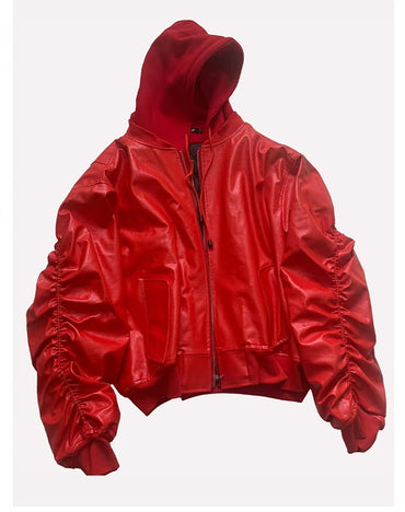 Mauroicardi Autumn Winter Oversized Cool Black Thickened Warm Pu Leather Bomber Jacket Men Hood Luxury Designer Fake 2 Clothes