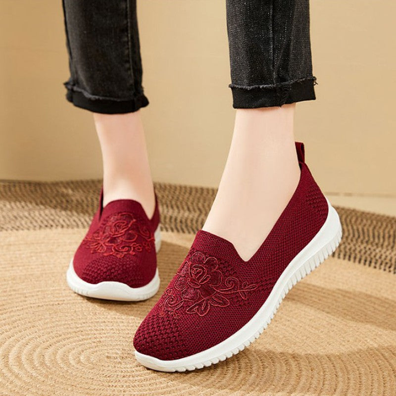 Women's Fashion Vulcanised Trainers 2025 Round Toe Breathable Flower Mesh Casual Flat Slip-On Women's Casual Vulcanised Shoes