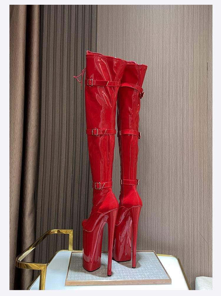 26cm Super High Heel Thigh High Boots Sexy Women Shoes Pole Dance Stripper Shoes Platform Over-the-Knee Zip Crotch High Boots
