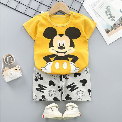 Summer New Children's Toddler Kids Short Sleeve + Shorts 2pcs Cartoon Mickey Children Baby Boys Girls Tracksuit Clothes Suit