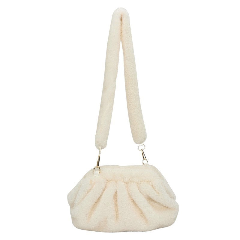 Elegant Wrinkled Cloud Clutch Bag Faux Fur Shell Shoulder Crossbody Bag Women Stylish Pillow Bag Guangzhou High Quality Bag