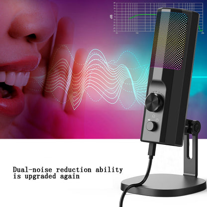 Microfone Condensador 3,5 mm com Cancelamento de Ruído ENC, Iluminação LED RGB, Compatível com PC/PS4/PS5/Mac/Android, Ideal para Stream