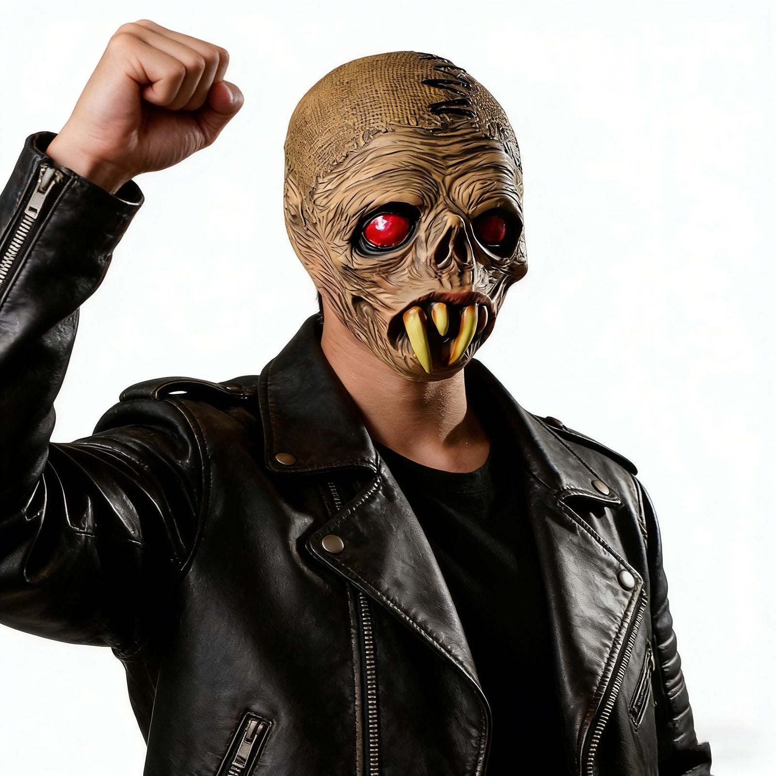 1Pc Scary Zombie Monster Latex Full Face Mask Red Eyes Yellow Fangs Unisex Halloween Cosplay Prop
