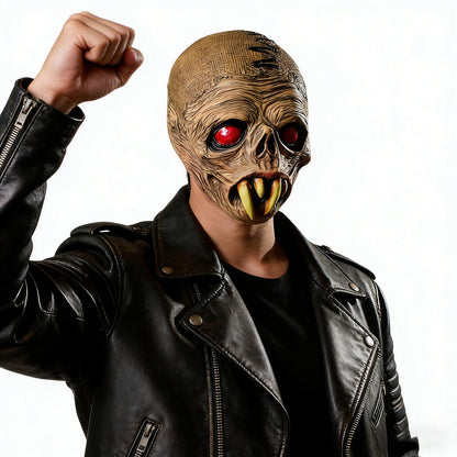 1Pc Scary Zombie Monster Latex Full Face Mask Red Eyes Yellow Fangs Unisex Halloween Cosplay Prop