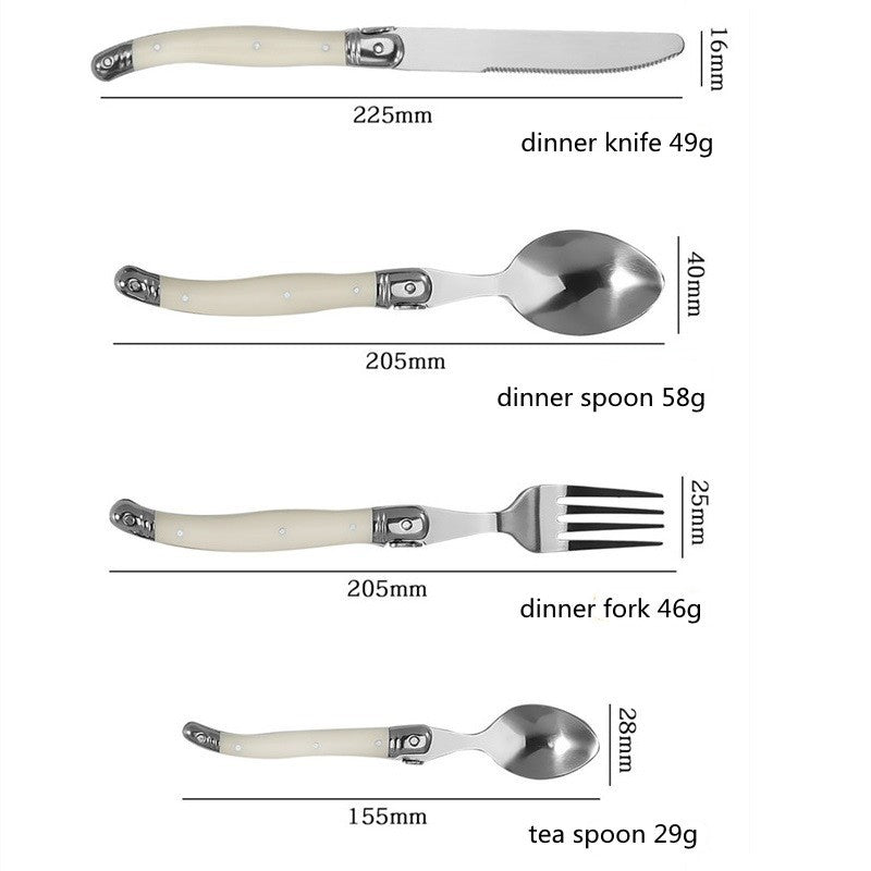 Conjunto 6 Peças Talheres Laguiole Branco Prata Facas Garfos Colheres Bife Conjunto Polimento Espelhado Coleção Inox Talheres Natal Colher de Chá
