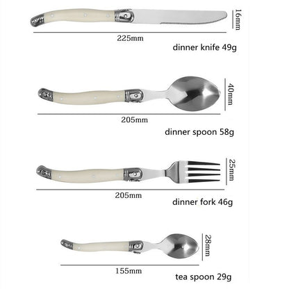 Conjunto 6 Peças Talheres Laguiole Branco Prata Facas Garfos Colheres Bife Conjunto Polimento Espelhado Coleção Inox Talheres Natal Colher de Chá