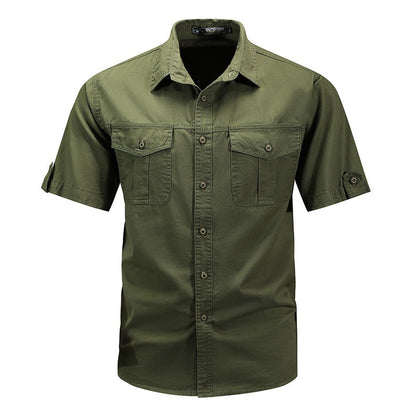 New Summer Men Short Sleeve Tooling Shirts Military Stytle Multi Pockets Cargo Shirts High Quality Men Cotton Casual Shirts 5XL