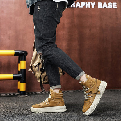 Fashion Leather Ankle Boots Men's Skate Sneakers Comforty Non Slip Wear Resistant Sole Winter Boots Preppy Street Casual Shoes