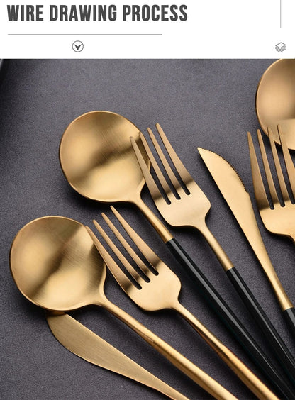 Conjunto de Talheres 24 Peças Aço Inoxidável Preto Dourado Faca Garfo Colher Talheres Ocidentais Prata Utensílios de Mesa