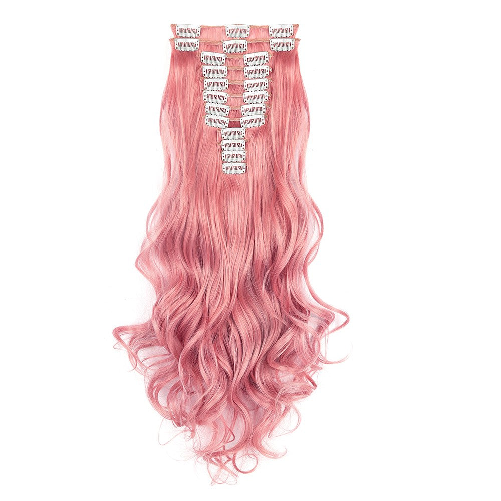 Apliques de Cabelo Rosa 12 Peças Apliques de Cabelo com Clipe de 55 cm de Comprimento Encaracolado Apliques de Cabelo Sintético Macio com Clipe