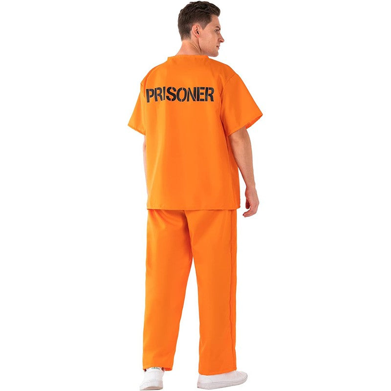 Unisex Adult Convict Carnival Halloween Fancy Dress Up Incarcerated Uniform Outfit Orange Prisoner Costume For Men