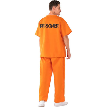 Unisex Adult Convict Carnival Halloween Fancy Dress Up Incarcerated Uniform Outfit Orange Prisoner Costume For Men