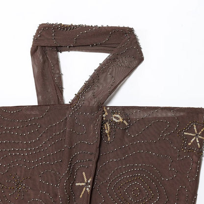 HXAO Women's Pants 2025 Beaded Tulle Pants For Woman Baggy Sequin New In Pants Spring Summer Semi Sheer Women's Trousers 088