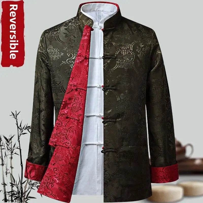 Spring Autumn Double-Sided Wearable Vintage Blazer Jacket Men's Casual Chinese Style Middle-Aged And Elderly Fashion Outerwear