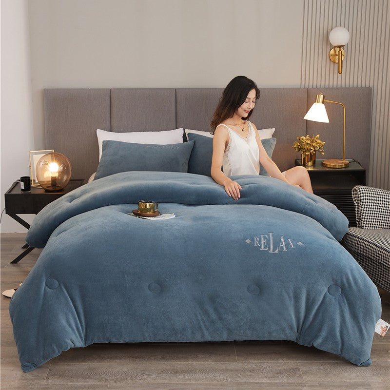 Double Sided Milk Velvet Winter Comforter Thickened Warm Double Layer Flannel King Size Quilts for Bed Solid Soft Plush Duvets