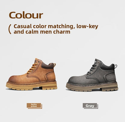 New Men's Casual High-top Boots, Anti-slip and Wear-resistant Thick-soled Height-increasing Shoes, Street Retro Work Boots