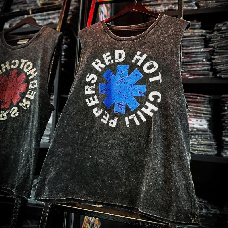 Men's Vintage American Rock Band Printed Washed Vest Sports T Shirt Sleeveless Tee Hip-Hop Gym Clothing Tank Tops Summer 2025