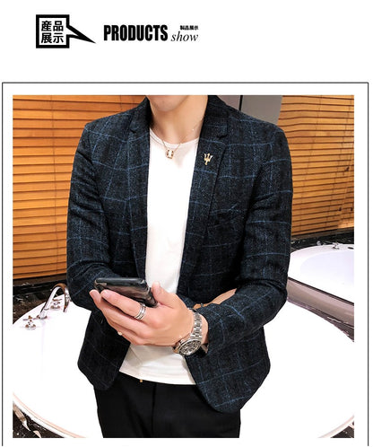 2025 New Men's Casual Plaid Suit Jacket Male Linen Plaid Business Self-cultivation Wedding Dress Party Suit Coat Plus Size S-5XL