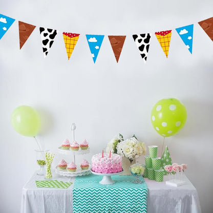 inspired Story Cartoon Party Decoration Banner Cloud Cow Print Triangle Pennant Flag Streamer Kids Boys Baby Shower Supplies