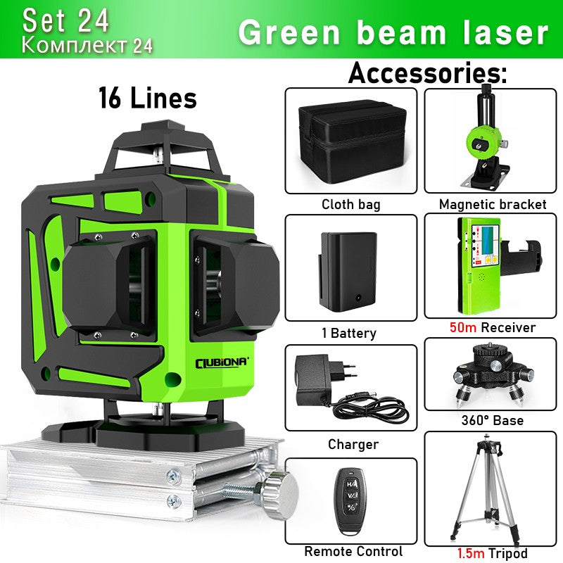 Nível a Laser Clubiona 16/12 Linhas linha verde Autonivelante 360 Horizontal e Vertical Nível a Laser de Feixe Verde Super Potente