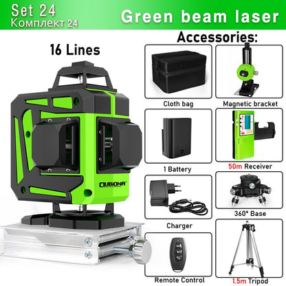 Nível a Laser Clubiona 16/12 Linhas linha verde Autonivelante 360 Horizontal e Vertical Nível a Laser de Feixe Verde Super Potente