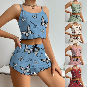 Casual Printed Pajamas For Women Two Pieces Sleepwear Women's Pajama Shorts Loungewear Sets Nightwear Female Home Suit Clothes