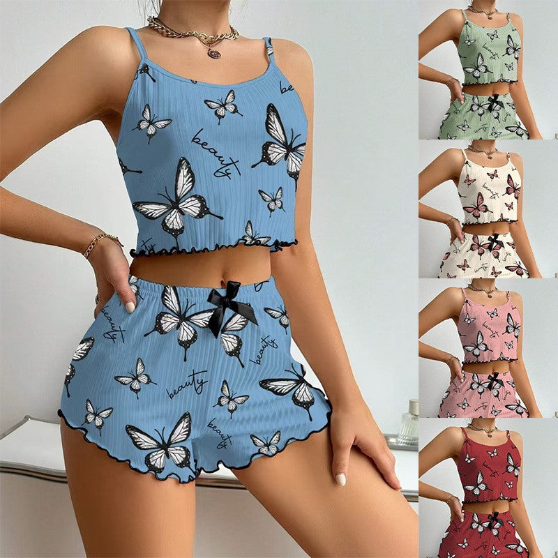 Casual Printed Pajamas For Women Two Pieces Sleepwear Women's Pajama Shorts Loungewear Sets Nightwear Female Home Suit Clothes