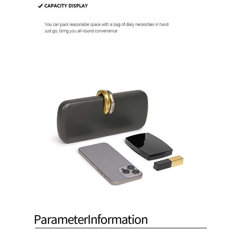 Long Rigid Clutch Retro Metal Luxury Shoulder Bag Fashion Removable Metal Chain Handle Crossbody Bag Clip Closure Banquet Bag