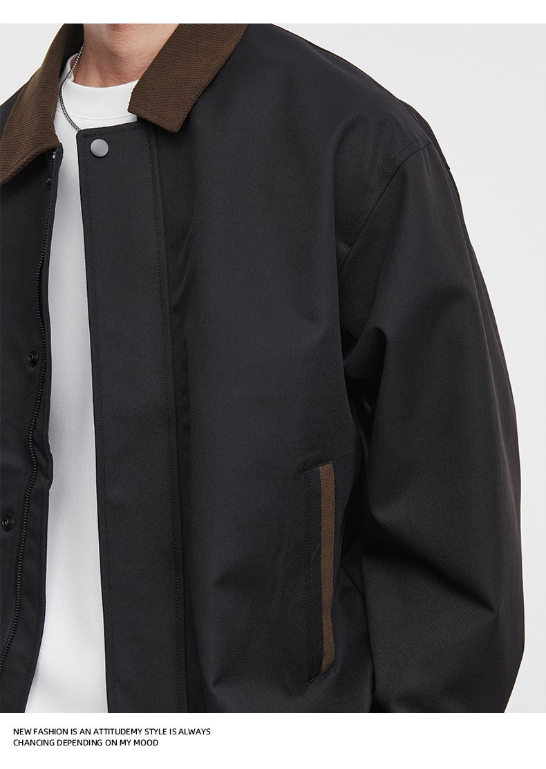 American Retro Men's Fashion Jacket 2025 Spring and Autumn New Loose Solid Color Lapel Workwear Top Men's Jacket