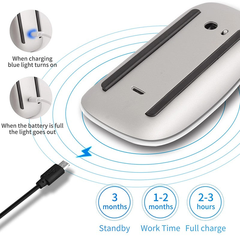 Mouse de Computador Sem Fio Bluetooth Xiaomi Magic Recarregável Touch Fino Ergonômico Modo Duplo Silencioso para PC Apple Macbook Air