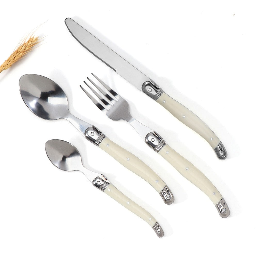 Conjunto de 4 Garfos, Facas e Colheres de Bife Jaswehome Laguiole, Acabamento Espelhado, Aço Inoxidável Coreano, Talheres de Prata